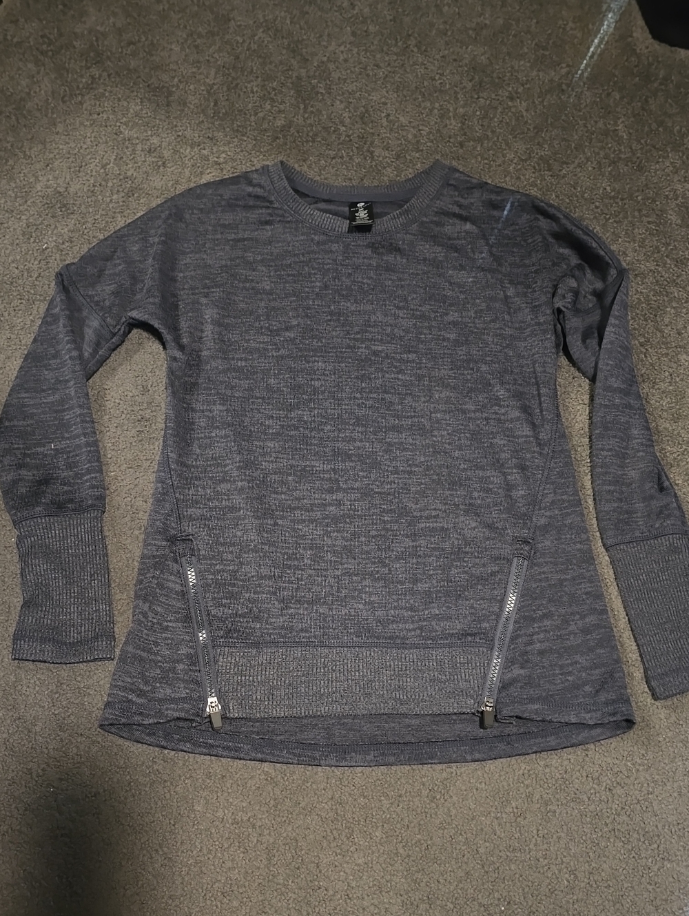 Active Life Heathered Charcoal Crewneck Sweater with Front Zips